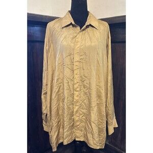 Bocci Button Down Shirt Mens 3x Silk Gold Italian Mob Boss Luxury Old Money